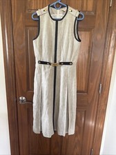 Tory Burch  Leather Trimmed Linen Dress Size 6 NWT