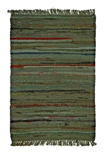 Sturbridge 12 x 18 In Hand Woven Place Mat in Forest Green, Cotton Rag Rug Style