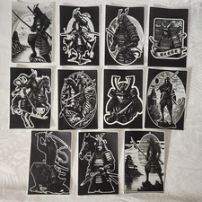 11 pcs Samurai Warriors on 4x6 Thermal Stickers- Classic Black and White 