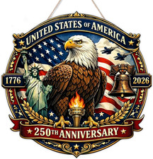 250 Anniversary 4Th of July Door Sign Wooden 250Th Anniversary 1776-2026 Wreath