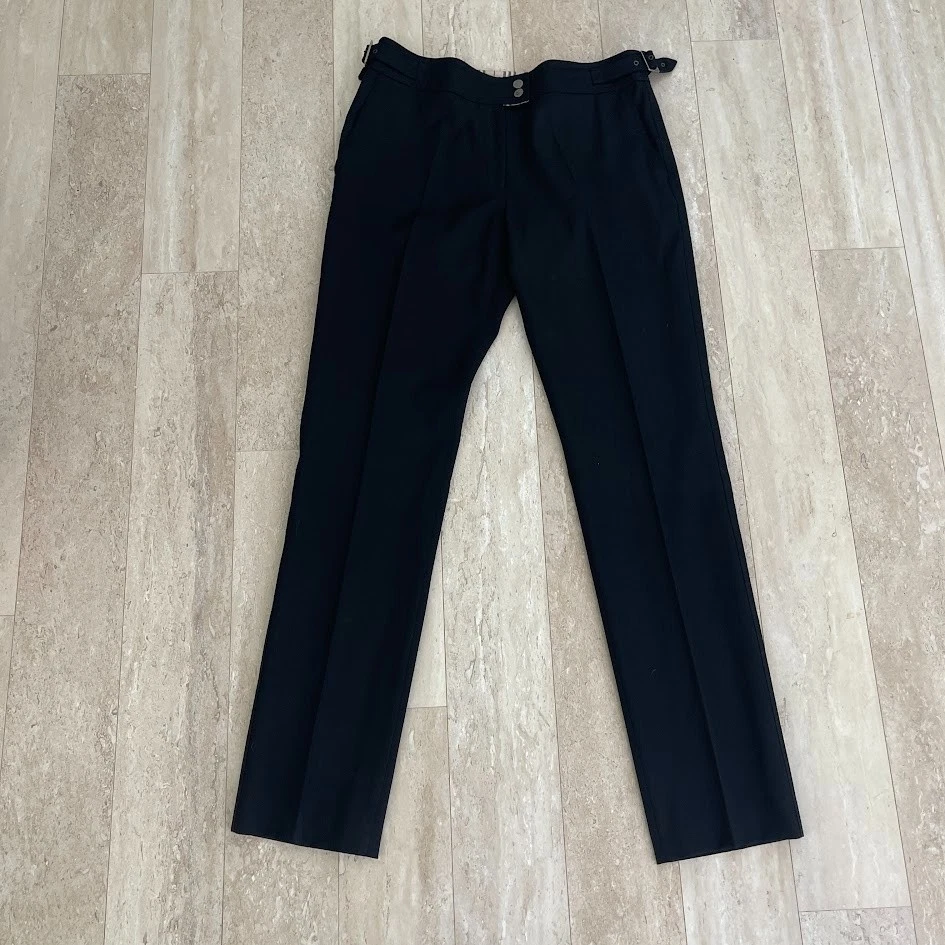Pantalone elegante donna Burberry lana gamba dritta plissettato nero ufficio lavoro taglia 10