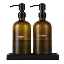 Glass Soap Dispenser Set for Kitchen, Hand and Dish Soap Dispenser with Amber