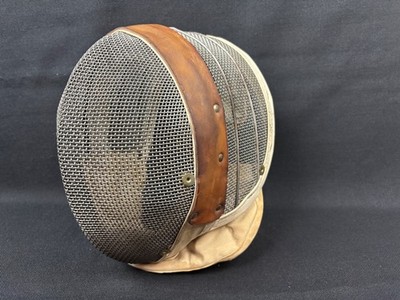 Vintage Santelli N.Y.C. Fencing Mask Leather Trim & Bib , Mesh Wire Helmet Guard