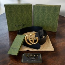 Gucci GG Marmont Black Leather Belt Gold GG Buckle Size 100/40 Fit 34/36