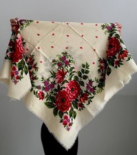 Vintage Floral Wool Scarf with Tassels, Baba Shawl. gift Hustka