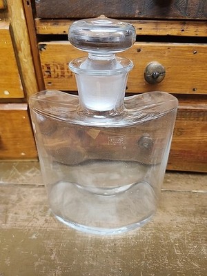 Krosno Blown Glass Flask Heavy Rounded Decanter With Stopper  Poland  Unused