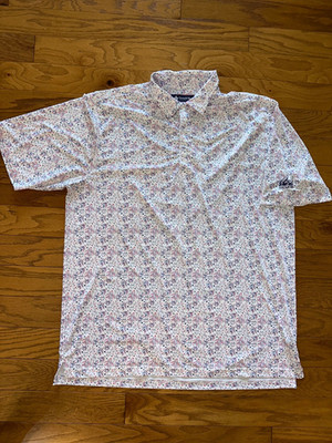 Donald Ross Patriotic Firework +WILCAT RUN Men White Golf Polo Shirt XL