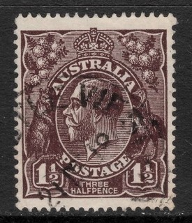 AUSTRALIA 1918 23 1.1/2d BLACK BROWN KGV STAMP VFU 1st.WMK PERF.14 SG.58