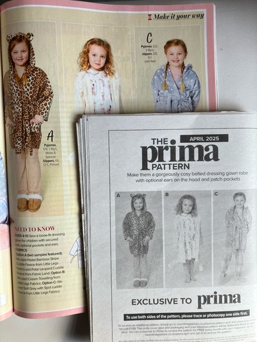 Prima Sewing Pattern Children's Dressing Gown Robe Sizes 4-10 - April 2025