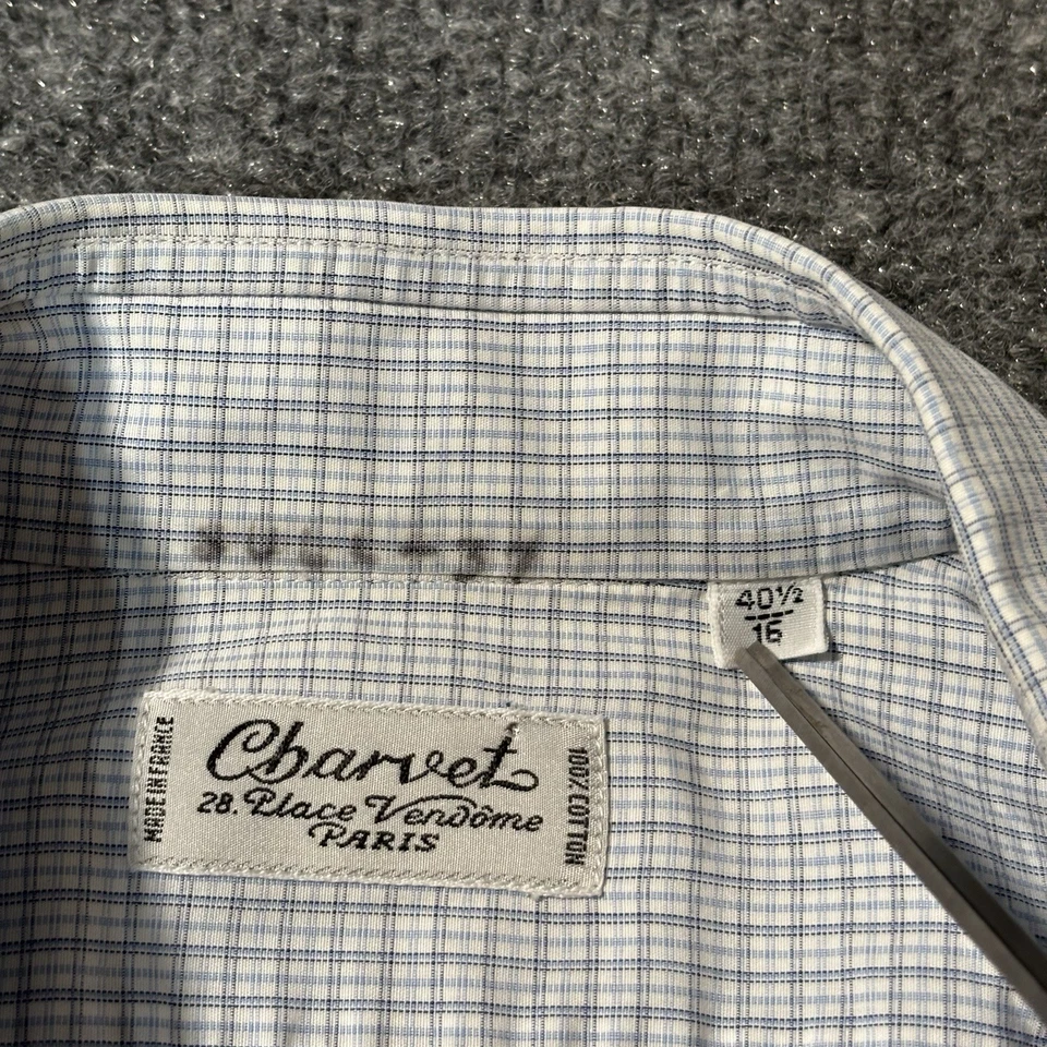 Camisa de vestir Charivet Paris para hombre 16 40,5 manga larga abotonada blanca a cuadros Foto 4 de 4