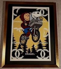 DEATH NYC ltd ed signed FRAMED art print 45x32cm Snoopy + Charlie Brown in E.T.