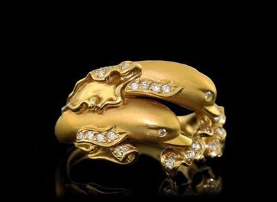 Signed Carrera Y Carrera 18k Yellow Gold Dolphin Diamond Ring 6.5