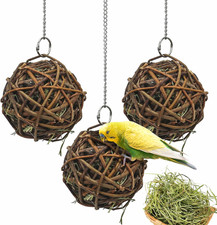 3x Weidenb&auml;lle Vogelspielzeug 10cm mit Heu Papagei Wellensittich Kauspiel