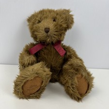 RUSS Bear WADSWORTH Plush RED Bow Approx 40cm Brown Teddy Bear Furry Soft