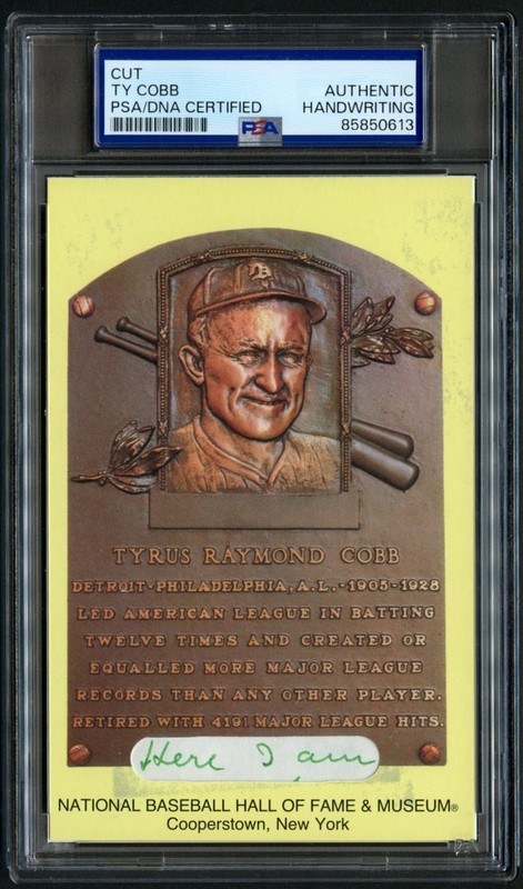 Ty Cobb HANDWRITTEN WORD "Here I Am" Custom Cut HOF Card BAS Slab Read DESCR