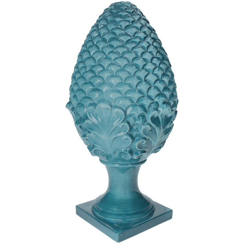 Pigna Decorativa Blu Petrolio in Ceramica Artigianale Portafortuna Piccola H 35