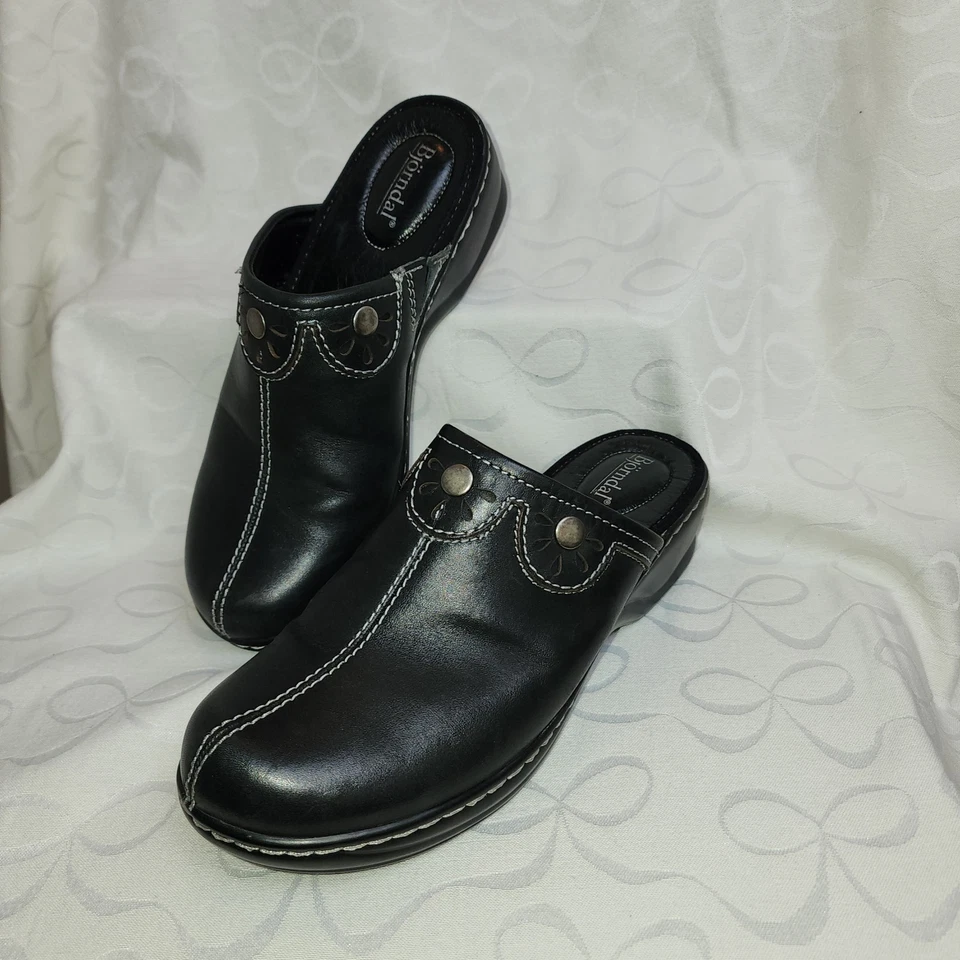 NUEVO Zuecos Björndal Cuero Negro Comfort Mules Talla 8 Cottagecore Granola Y2K Foto 2 de 4