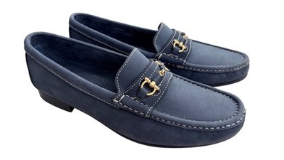 Bally Mens Navy Suede Loafers With Gold Horsebit Detailing  display picture 2
