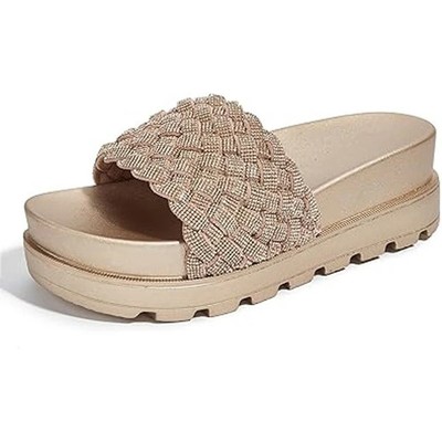 Lucky Step Womens Size 8 Rose Gold Woven Strap Slide On Platform Sandals Shoes