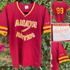 Vintage Rawlings Made In USA Baseball Jersey Amaya Painting Maroon Gold Size L