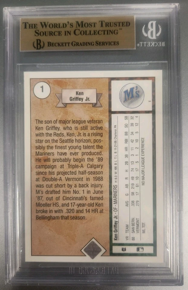 BGS 9.5 - 1989 Upper Deck - Ken Griffey Jr #1 (RC) - HOF *TARJETAS DE TEXTO* Foto 2 de 3