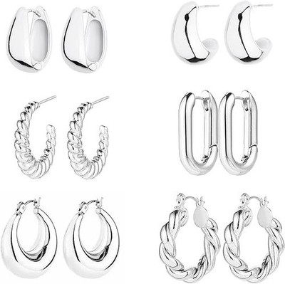 6pk Aretes Argollas en Oro 14K Pendientes Joyería Fina de Moda Regalo Para Mujer