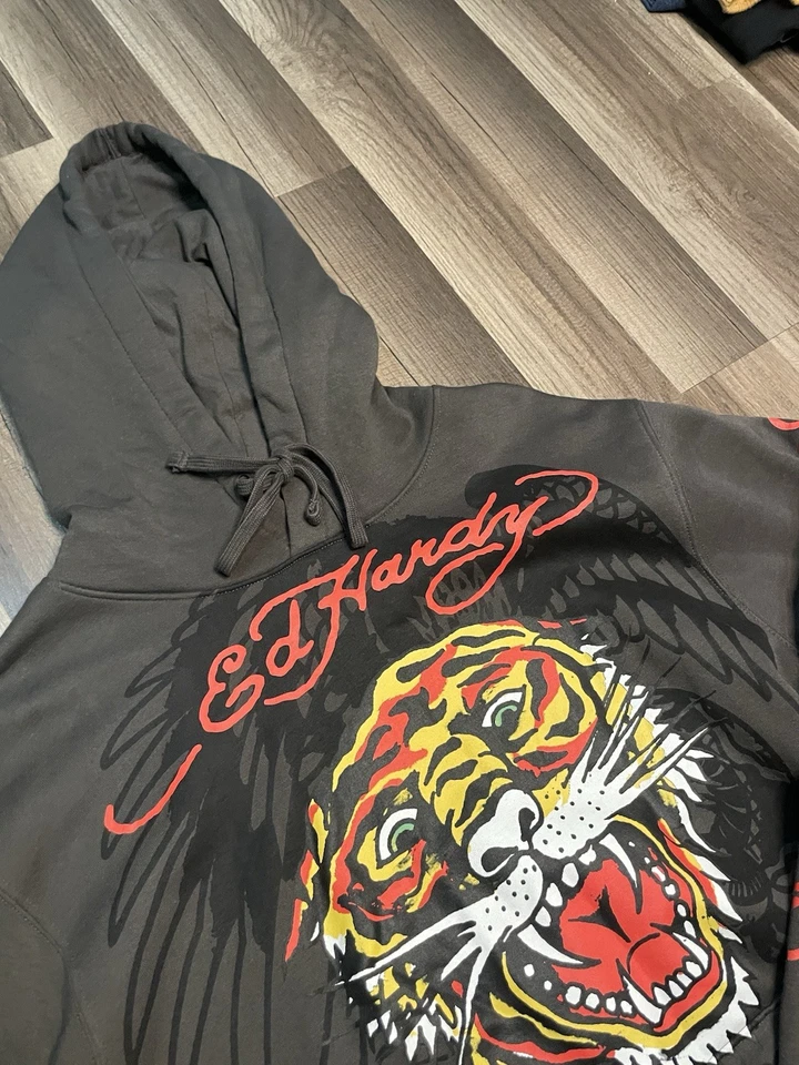 Sudadera con Capucha Ed Hardy Para Hombre Gris Tigre Polar Pullover Suéter Talla Grande Lote de 4 Foto 3 de 4