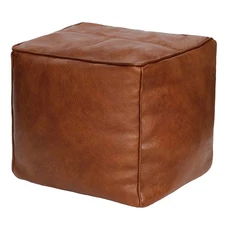 Unstuffed Handmade Cube Pouf Faux Leather Ottoman Cover, Square Pouffe Footst...