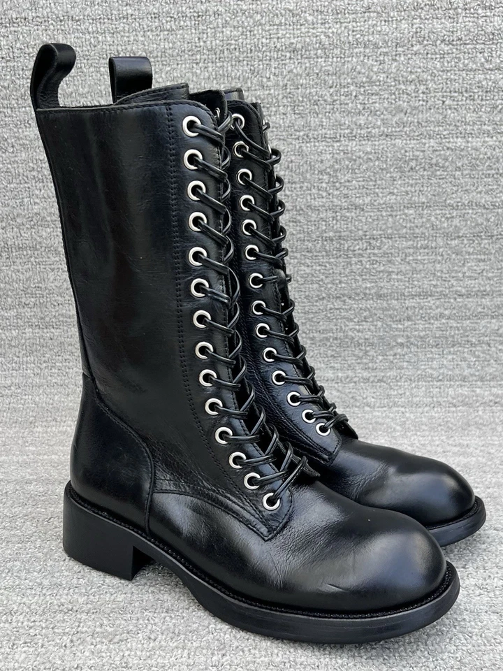 Botas de cuero negras de combate Jeffrey Campbell Gazette para mujer talla 5,5 EE. UU. Foto 3 de 4