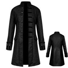Mens Vintage Steampunk Jacket, Embroidered Victorian Tailcoat Medieval Gothic...