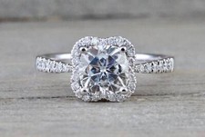 2.00Ct cushion Cut Moissanite Hidden halo Engagement Ring 14KWhite Gold Over.
