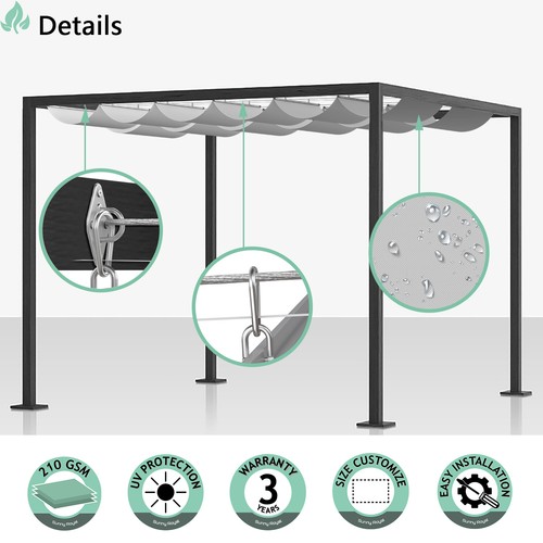 Waterproof Retractable Pergola Canopy Awning w/Steel Wire Patio Outdoor Yard - Picture 33 of 39