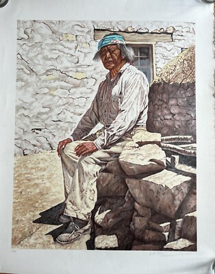K.M. Freeman Signed Artist Proof Elderly Native American Seated 23  X 29 