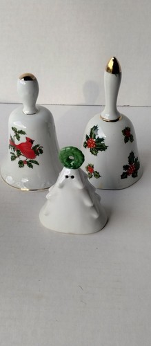 Cardinali di Natale vintage di Lefton set di 3 campane bacche di agrifoglio Giappone - Foto 3 di 3