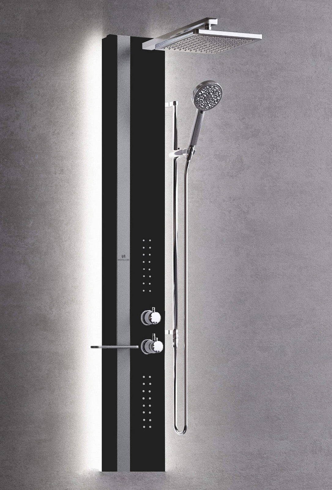 Colonna Doccia Novellini Line 2 Idro Light LED Termostatico Nero Opaco Argento