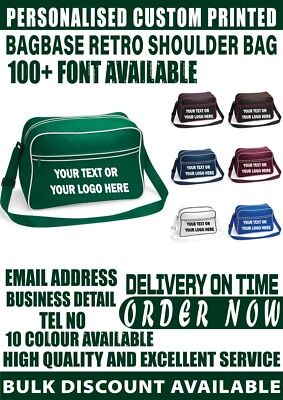 Personalisierte Bagbase Retro Schultertasche Ihr Text Fitnessstudio Schule Arbeit College BG014