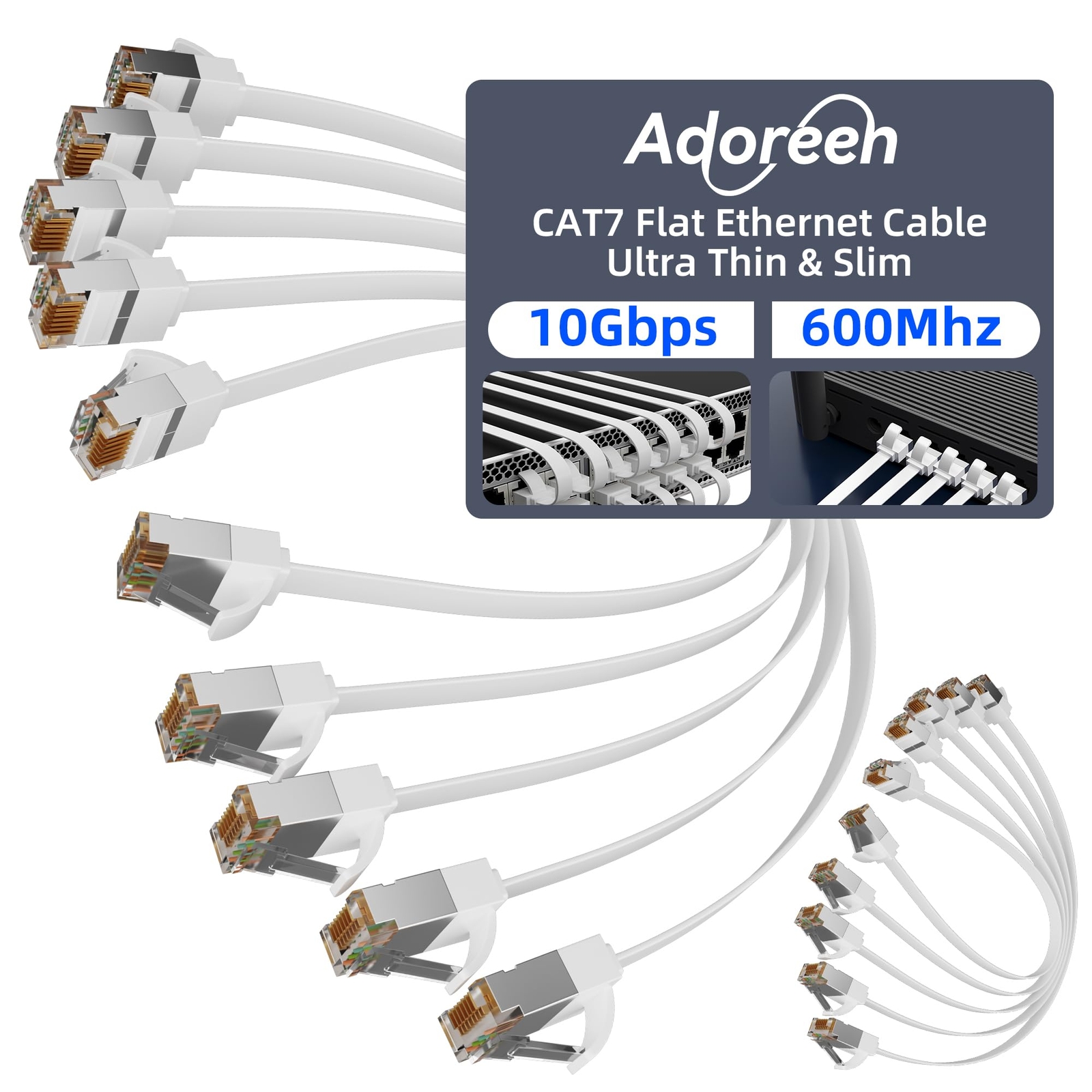 Flat Cat7 Ethernet Cable 10-Pack 0.6ft High-Speed Shielded Network Cables-image