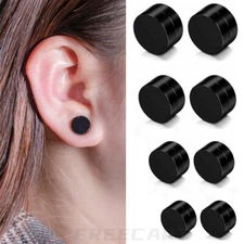 Mens Women Stainless Steel Stud Earrings Magnetic Ear Plugs Non-Piercing Clip On