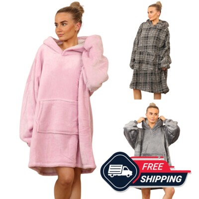 Damen Hoodie Decke Oversize Super Weich Plüsch Sherpa Groß Kapuze Warm Fleece