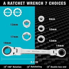 DURATECH Flex-Head Double Box End Ratcheting Wrench Set 7-In-1 Metric Wrench Set