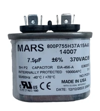 MARS 14007 Oval Motor Run Capacitor  7.5 mfd 370V Made In USA, NEW