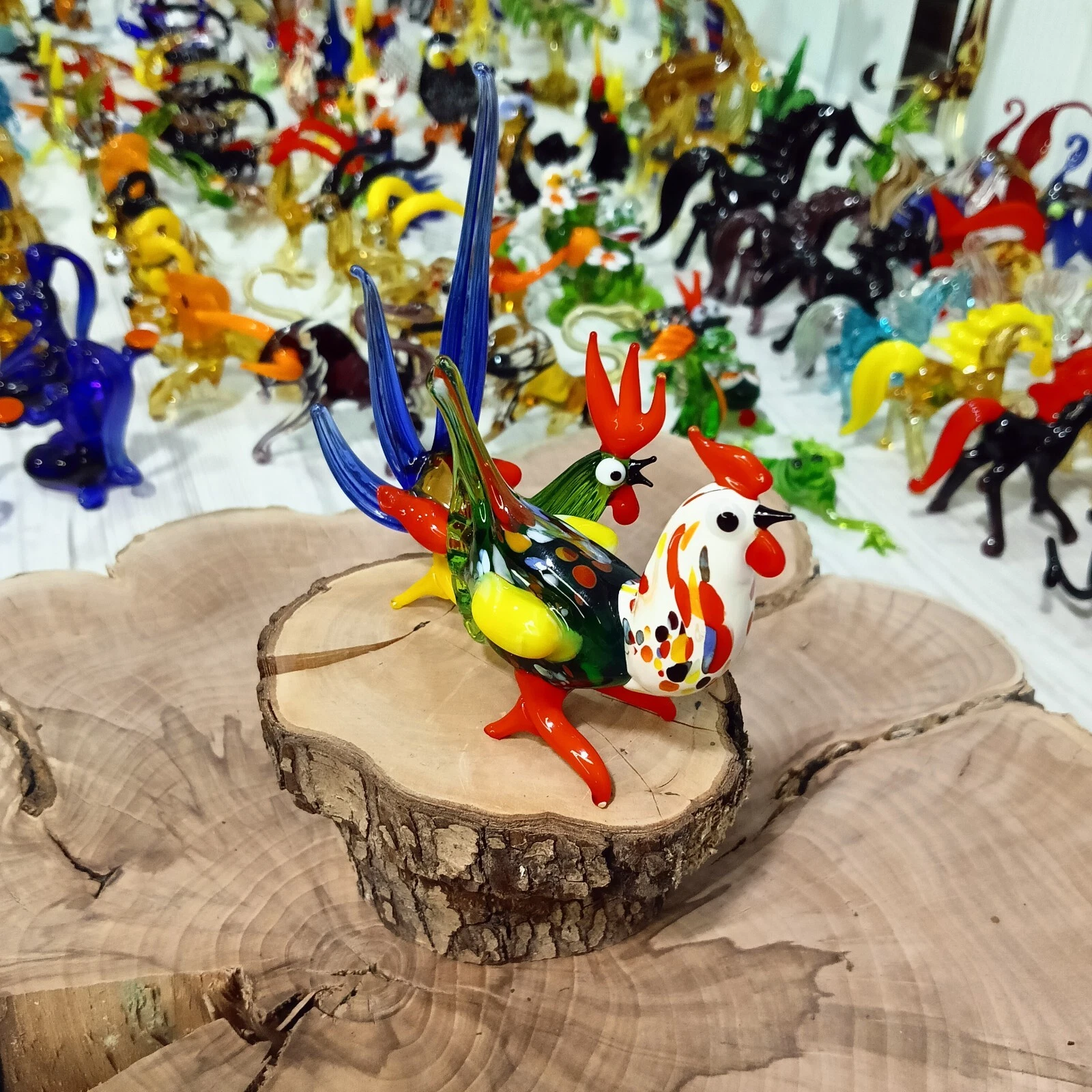 GLASS Animals. Murano art glass  a chicken and a rooster. Souvenir. Toy. Handmad
