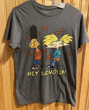 Nickelodeon Hey Arnold Men's Gerald and Arnold Gray Small T-Shirt Cartoon New