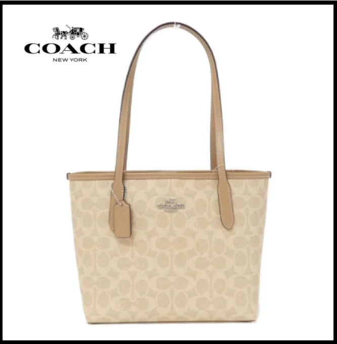 Borsa Coach CU759 piccola città firmata tela sabbia kaki marrone outlet NUOVA