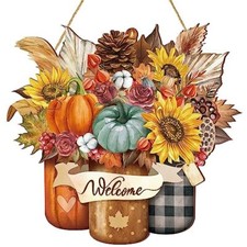 Fall Welcome Door Sign Pumpkin Hanging Door Decor Thanksgiving Bright Pattern
