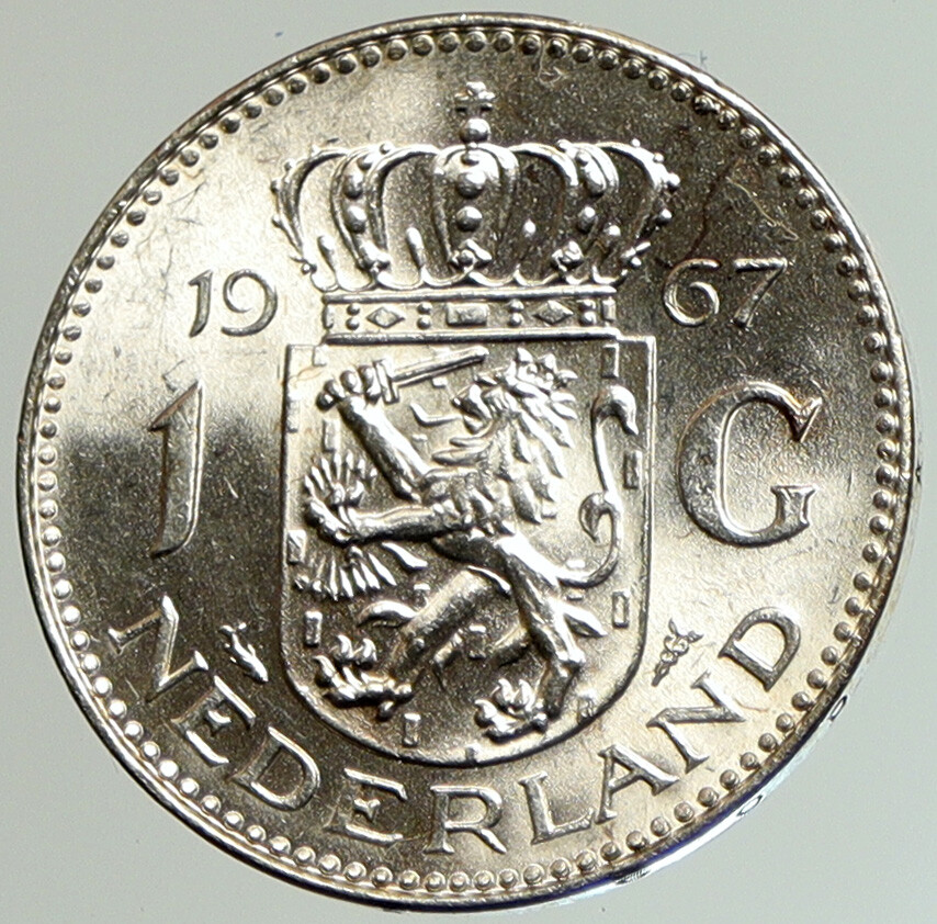 額装済/Asleep on/フェルディナンド シアナ 1967 NETHERLANDS Kingdom Queen JULIANA Vintage OLD Silver 1 Gulden
