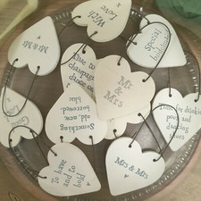 Mini Wooden Love Heart Messages Tags Signs 3cm Keepsakes Wedding Favour Gift