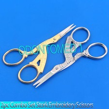 2pc Combo 4 1/2" Pro Quality Stork Embroidery Scissors - GOLD  SILVER Plated