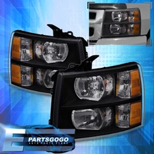 For Chevy Silverado 1500 2500 3500 07-14 Headlights Lamps Left+Right Black Amber