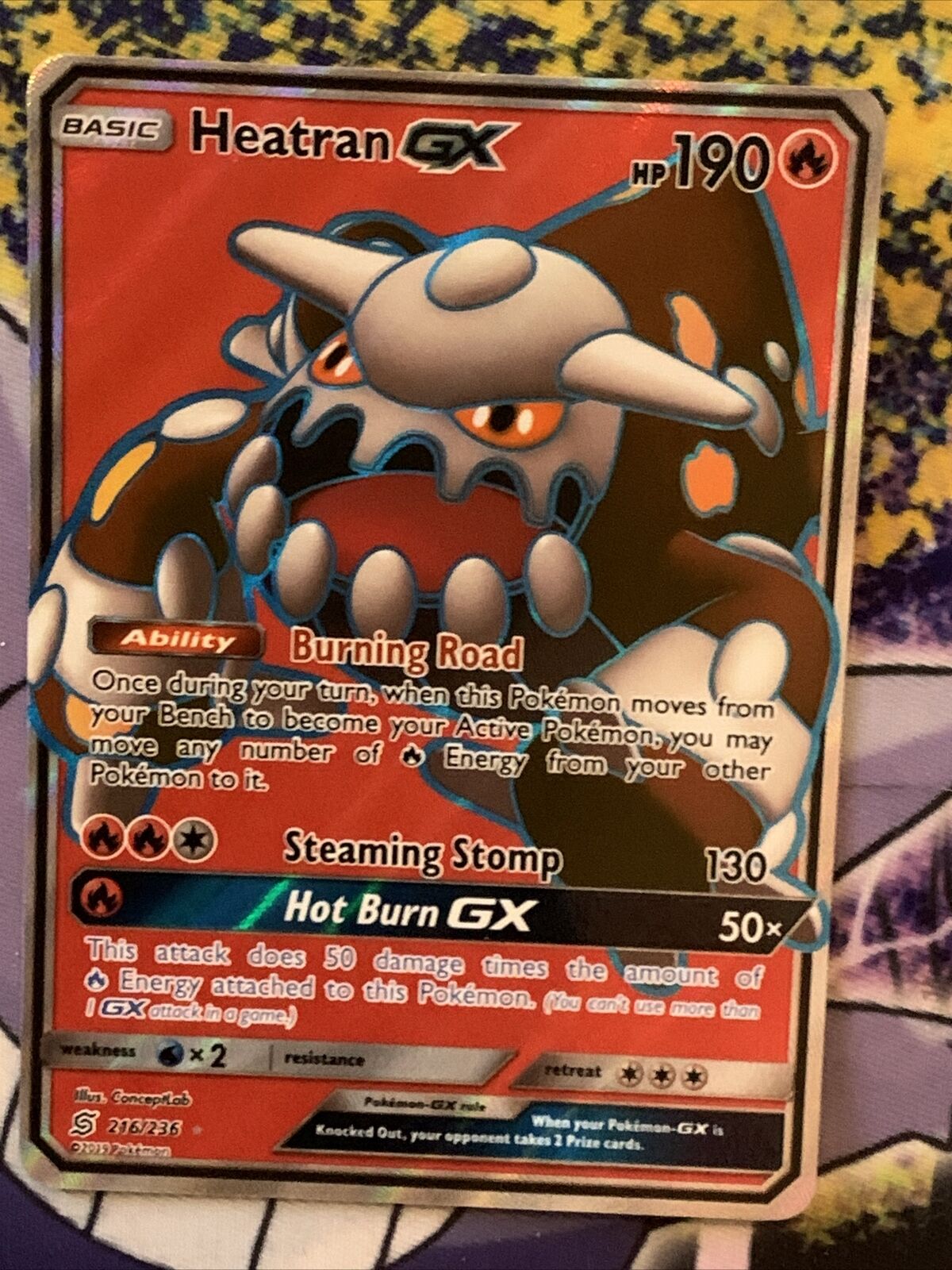 Pokémon Card TCG Heatran GX FULL ART 216/236 SM Unified Minds Ultra Holo Rare NM